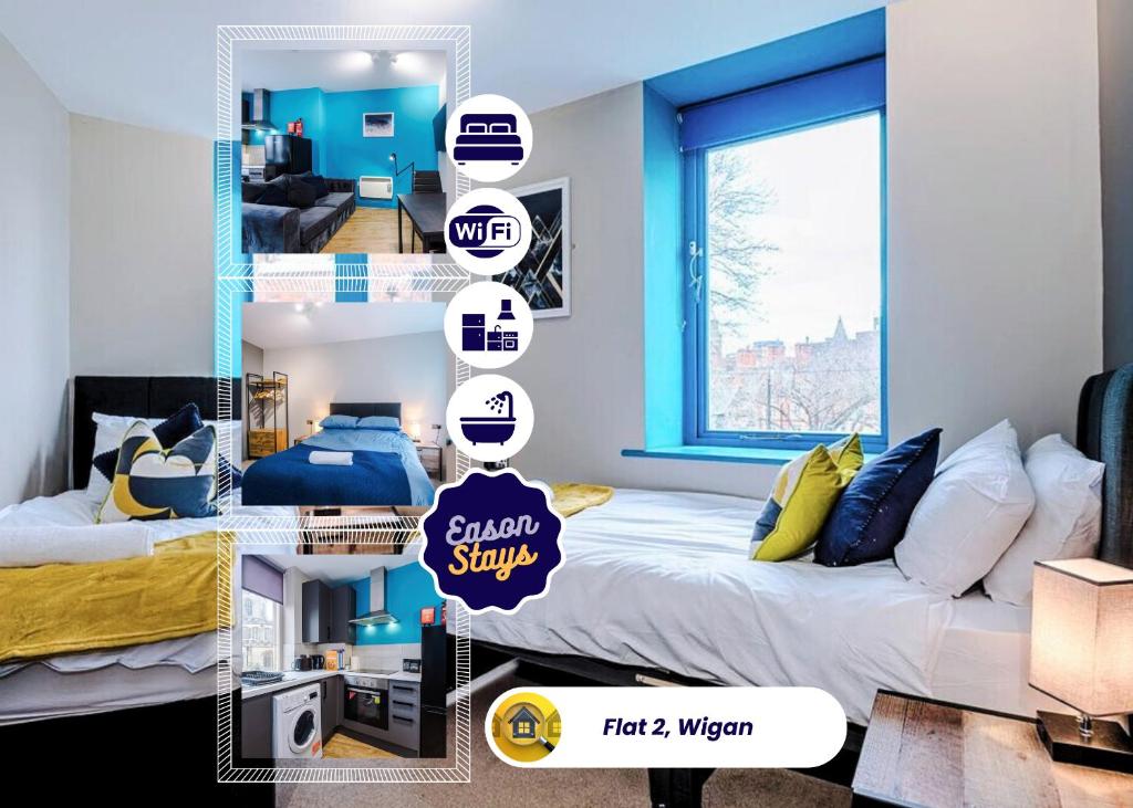 Giường trong phòng chung tại Two BDR Apt By Eason Stays Short Lets Wigan