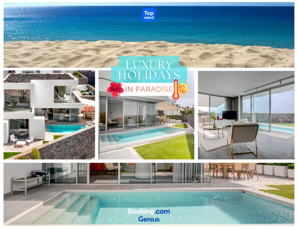 een collage van foto's van een huis en een zwembad bij Villa Izabele Orange in Callao Salvaje