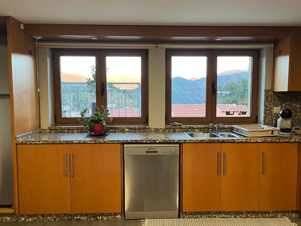 een keuken met een wastafel en een vaatwasser bij Casa da Lage - Lareira - AC - Gerês in Geres