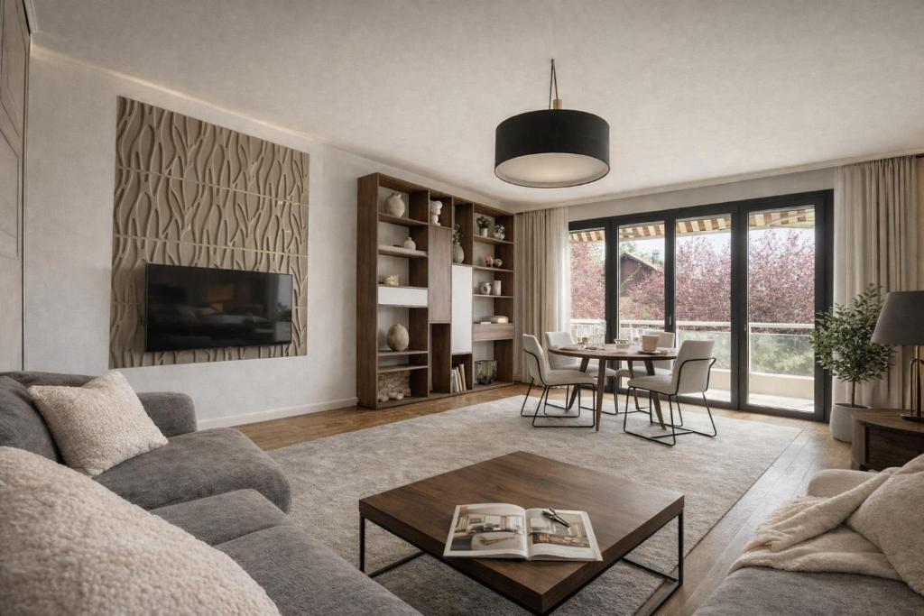 Et opholdsområde på Séjour réussi à deux pas de Genève appartement 57m2