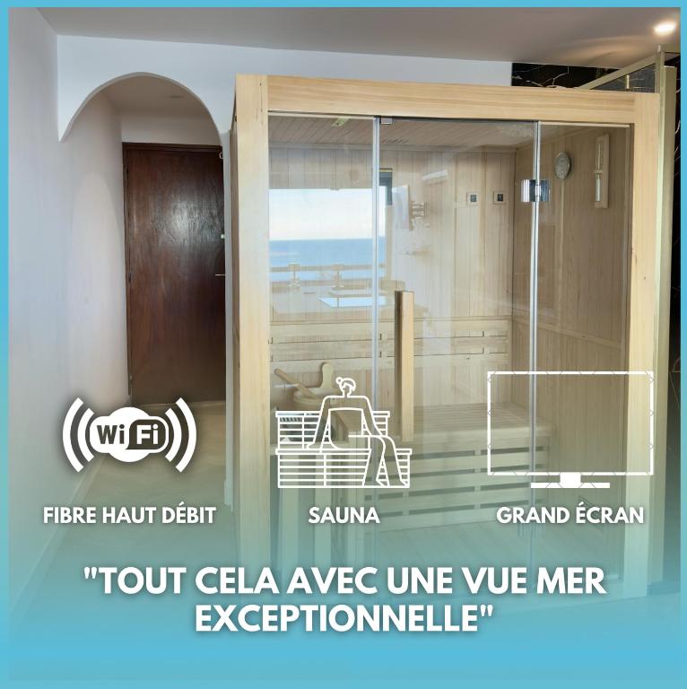 a glass door with a sign that reads front at Instant à deux - Vue Mer et Sauna by Alto Service in Le Barcarès
