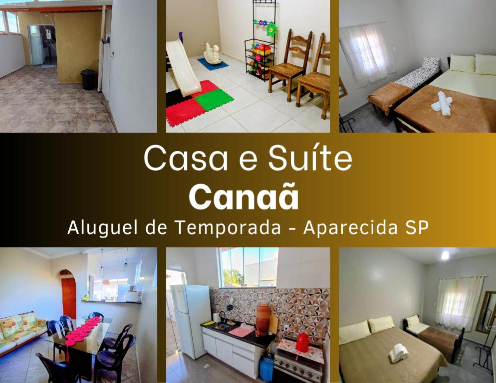 een collage van vier foto's van een kamer bij Casa e Suite Canaa in Aparecida