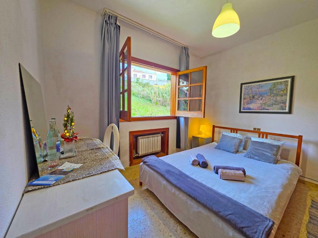 ein Schlafzimmer mit einem großen Bett und einem Fenster in der Unterkunft La Vista Verde in Teror