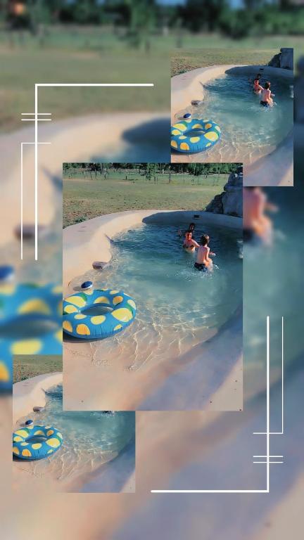 a collage of photos of a man swimming in a beach at Brisas De Las Sierras in Villa Ciudad Parque