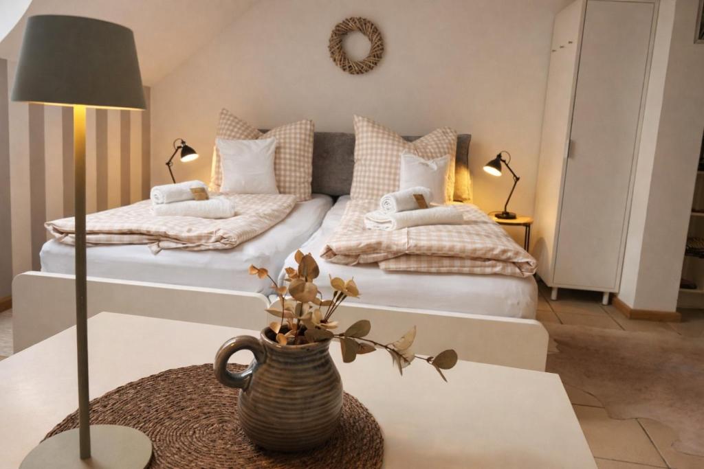 Giường trong phòng chung tại Weberhof - Münster 5