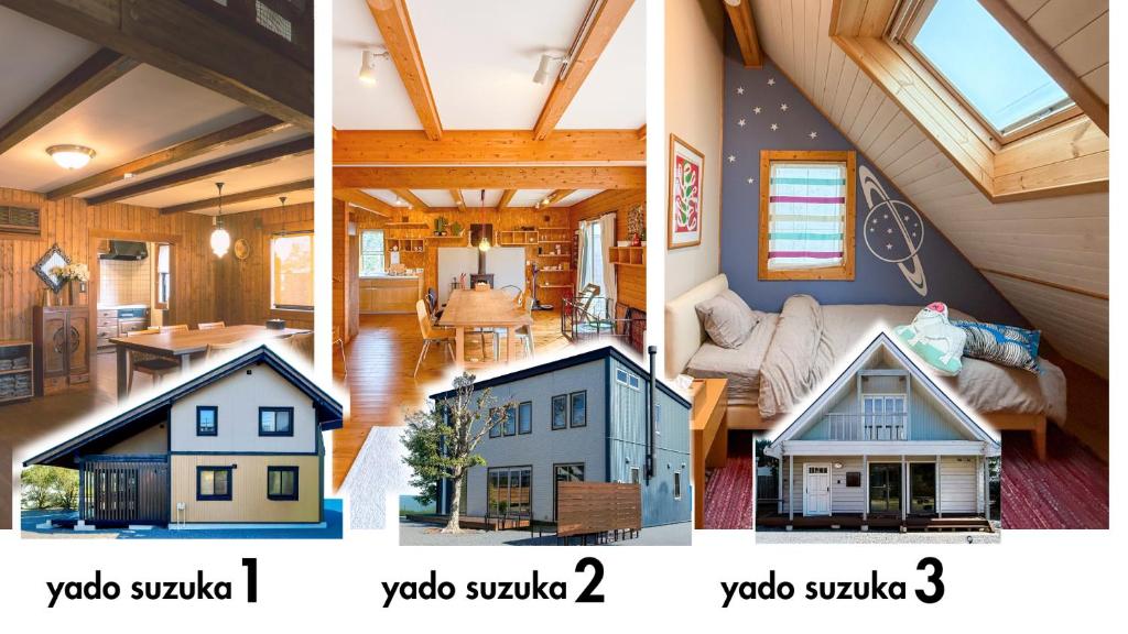 a collage of pictures of a house and a room at yado suzuka in Suzuka