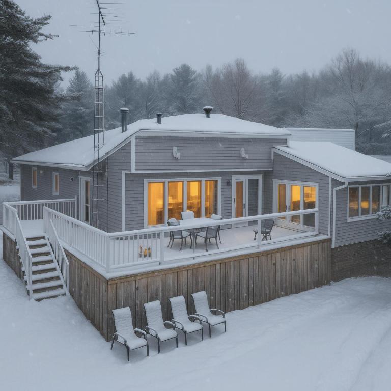 a house with a deck in the snow at Muskoka 4-Bedroom Cottage in Port Carling