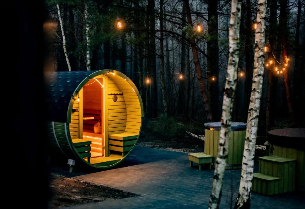une petite cabane dans les arbres au milieu d'une forêt dans l'établissement Karmuszka Leśna Weranda, à Łukta