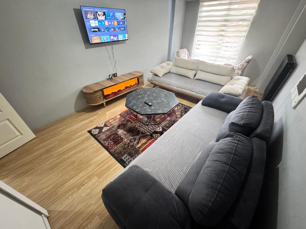 un salon avec un canapé et une télévision dans l'établissement Centralsuit, à Eskişehir