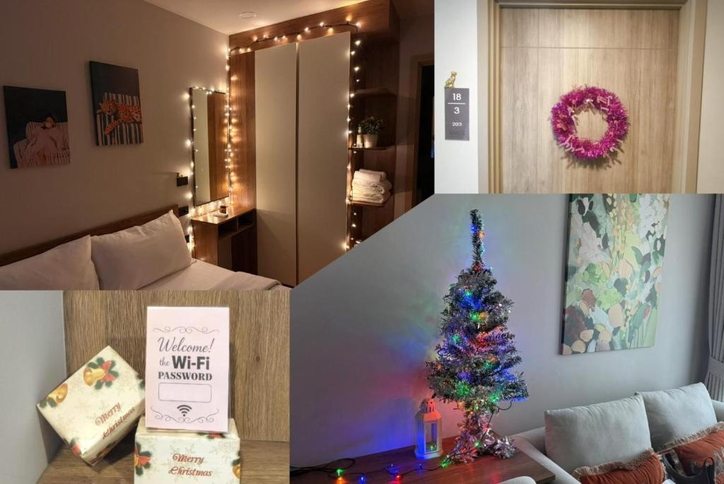 Et opholdsområde på New Stylish Cozy One-bedroom Apartment in Bangtao, Phuket