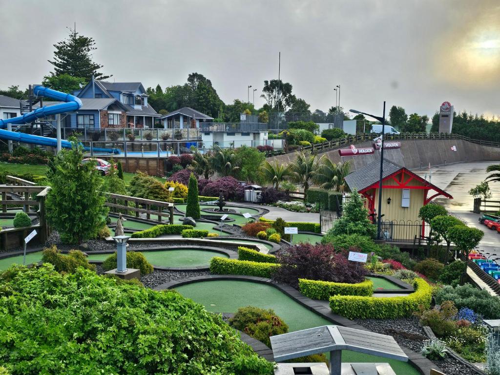 a view of a park with a water slide at Hillsborough Hideaway in Hillsborough