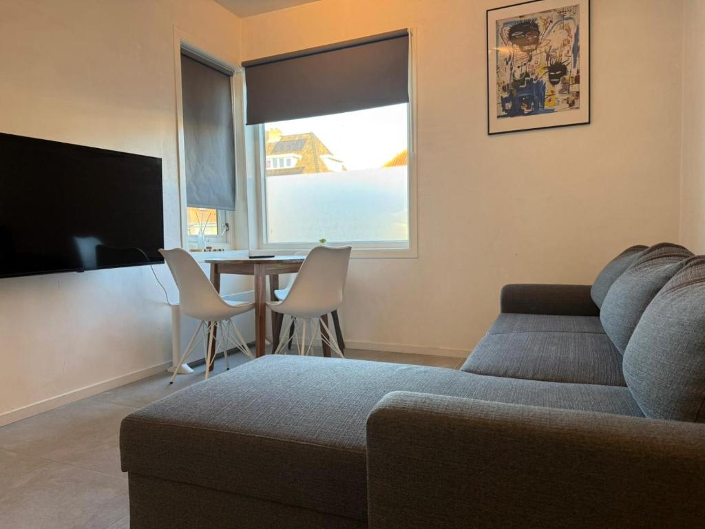 een woonkamer met een bank en een tafel met stoelen bij Stratum Apartment No Kitchen - By T&S in Eindhoven