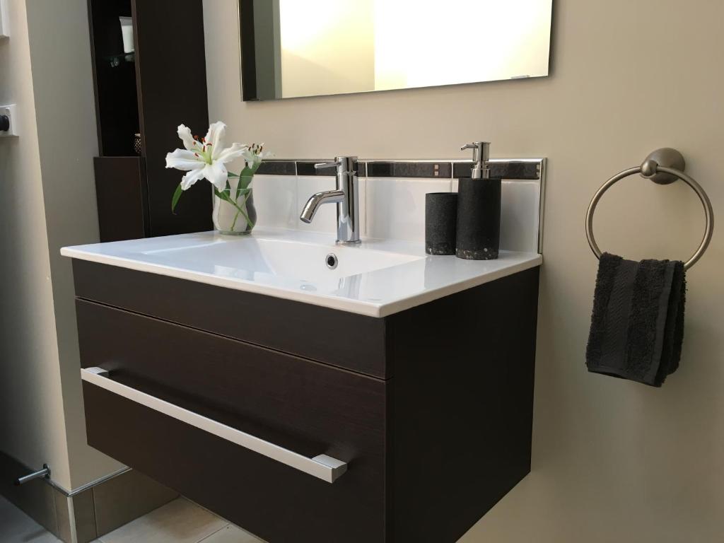 奥玛鲁Accommodation at Lakeside的浴室设有水槽和花瓶