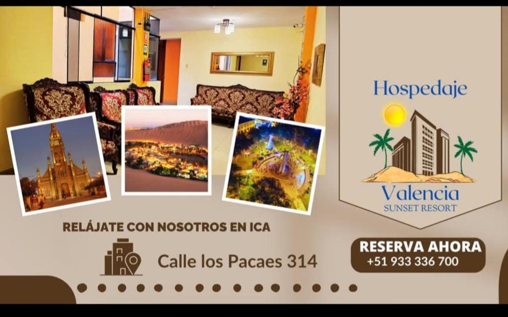 un cartello per un hotel con immagini di attrazioni di Hospedaje Valencia a Ica