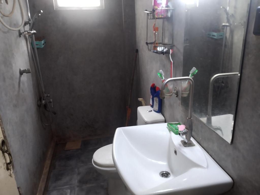 a bathroom with a sink and a toilet and a shower at Orchids Nest Vila Tg in Tangalle