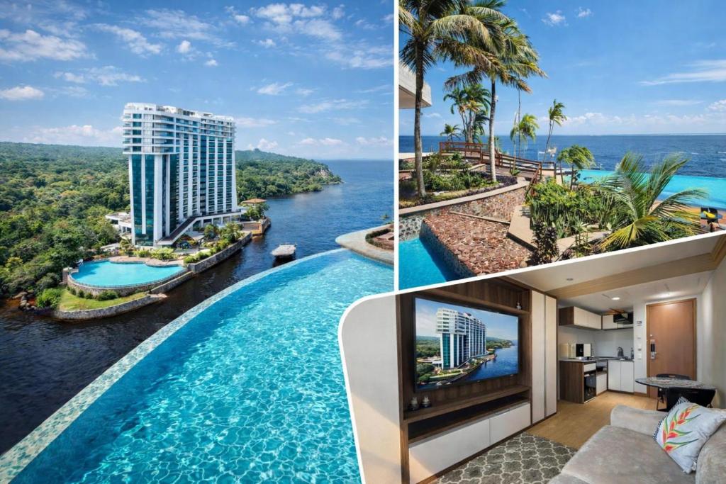 eine Collage mit Fotos eines Hotels und eines Pools in der Unterkunft Tropical Executive in Manaus