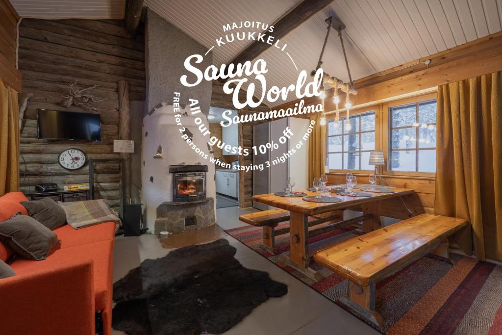 Et opholdsområde på Kuukkeli Log Houses Aurora- Secret Cabin