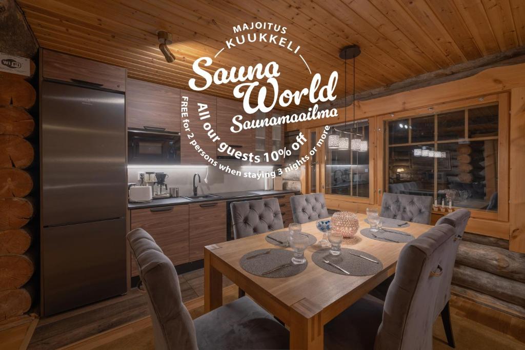 Et opholdsområde på Kuukkeli Log Houses Villa Aurora "Pupula"