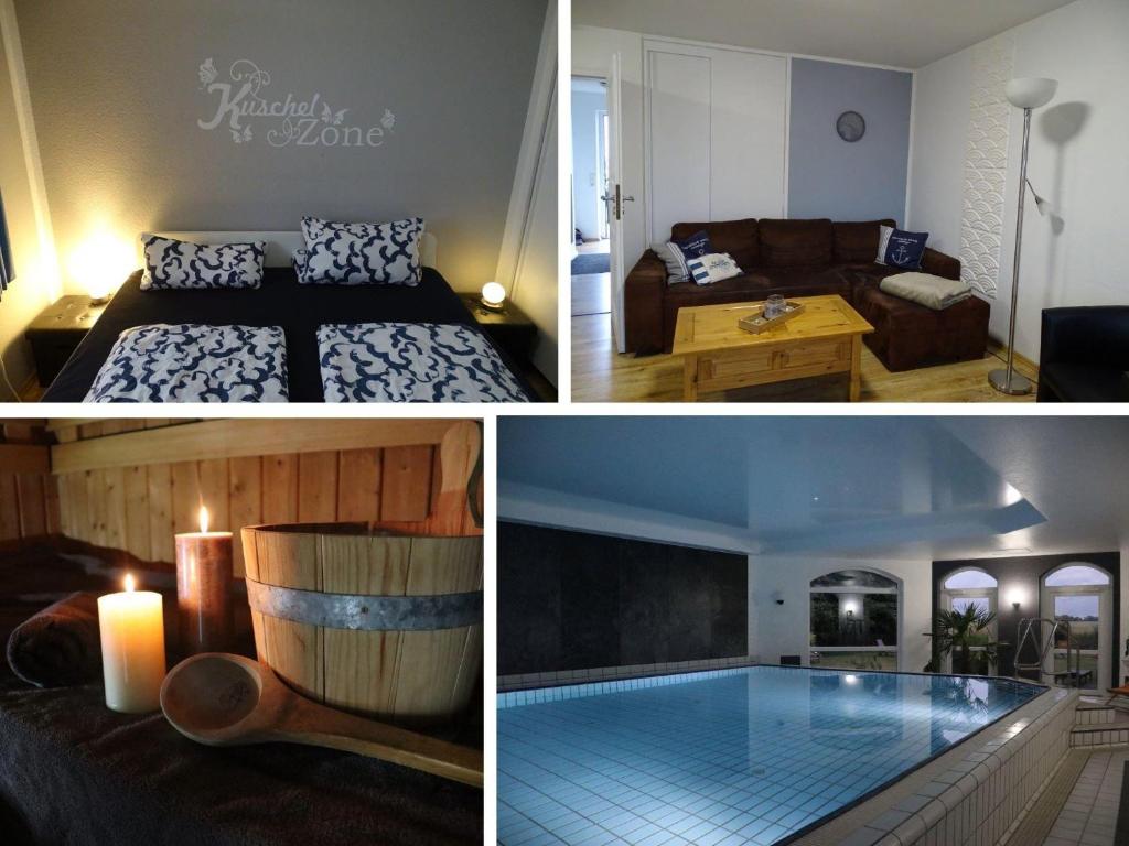 Giường trong phòng chung tại Fewo-Seemoewe