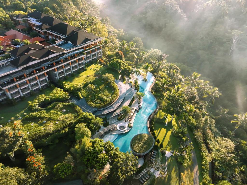 an aerial view of a resort in the jungle at Padma Resort Ubud in Payangan