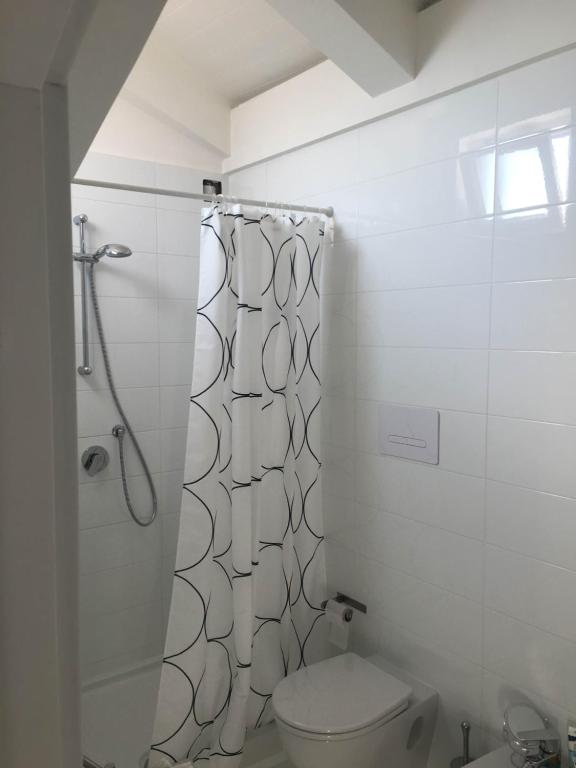 a white bathroom with a toilet and a shower at Casa Maria in Salerno