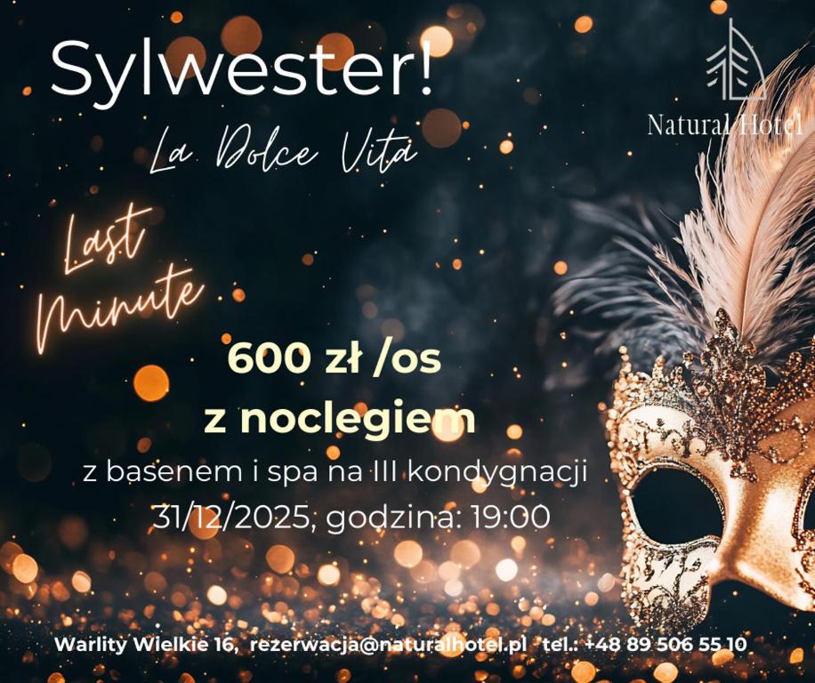 een uitnodiging voor een carnavalsmaskerade met een gouden masker bij Natural Hotel-Ostróda-basen na III kondygnacji-pokoje wellness z saunami in Ostróda