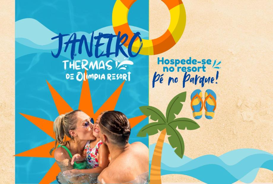 een poster voor een strand met een vrouw en een meisje die elkaar kussen bij Thermas de Olimpia Resort in Olímpia