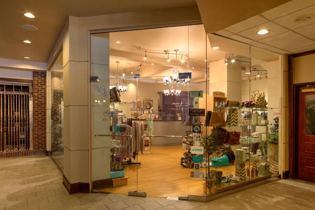 a store with a large glass window in a building at Carnegie Hotel & Spa in Johnson City