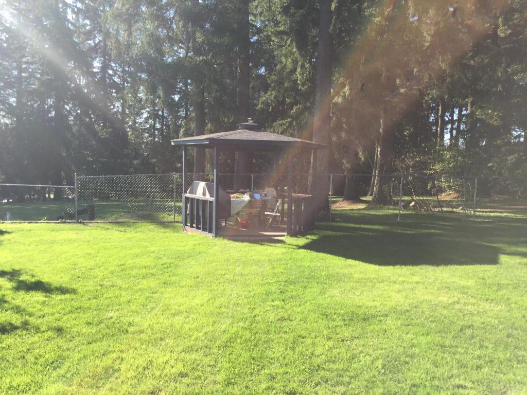 a gazebo in the middle of a grass field at Vancouver Jenny's Guesthouse in Coquitlam