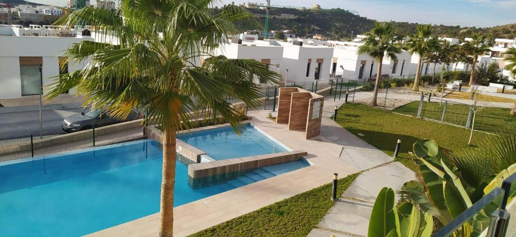 eine Palme neben einem Pool in der Unterkunft Campana Bay Apartment in Finestrat