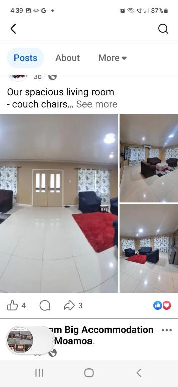 ein Screenshot eines Wohnzimmers mit einem roten Teppich in der Unterkunft Dream Big Accommodation in Apia