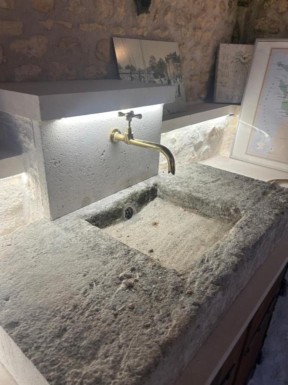 a sink in a stone counter top with a sink at Maison des Passeroses in Boutiers-Saint-Trojan