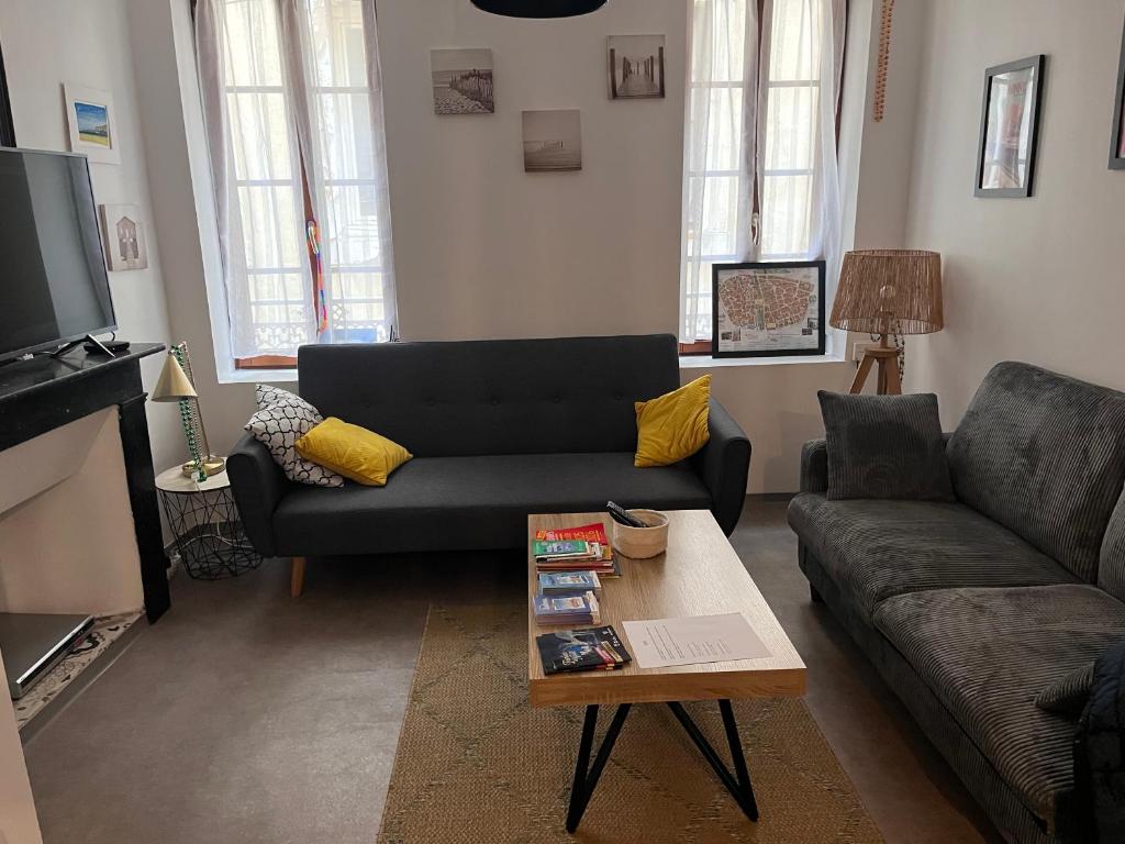 een woonkamer met een bank en een salontafel bij Hyper centre de Narbonne in Narbonne