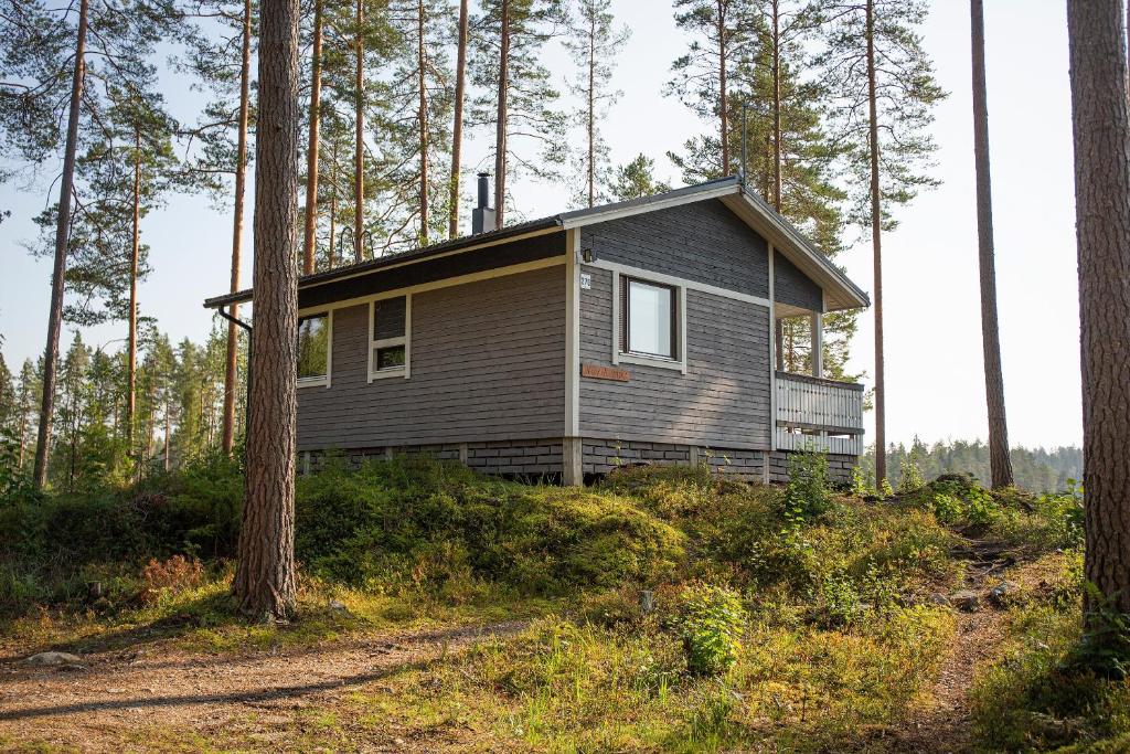 een klein huisje midden in een bos bij Huvikumpu in Orivesi
