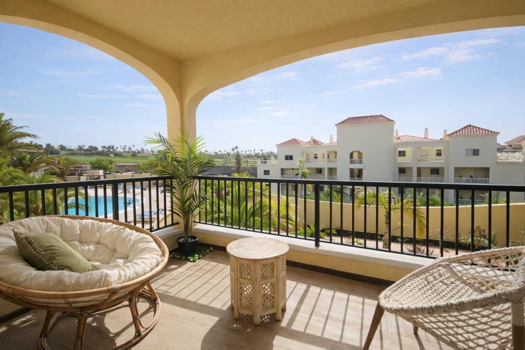 En balkon eller terrasse på the green holes