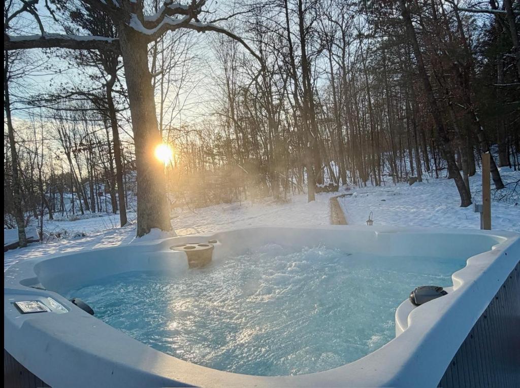 Victorian Lake Oasis Hot Tub Private Lakefront om vinteren