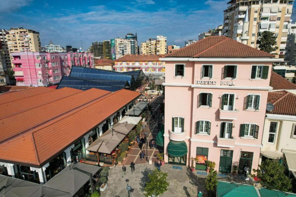 an overhead view of a city with buildings at HOTEL BOCA Center in Tirana