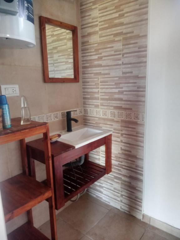 a bathroom with a sink and a mirror at Entre aromos y lavandas in San Clemente del Tuyú