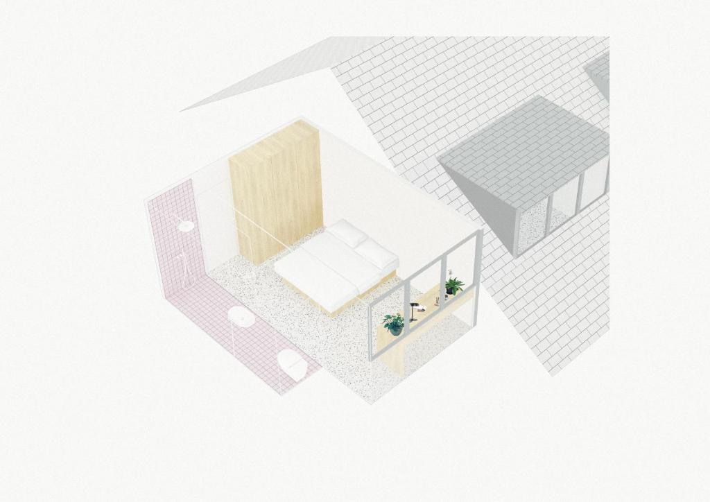 a drawing of a room with a table and a chair at Propice in Le Palais