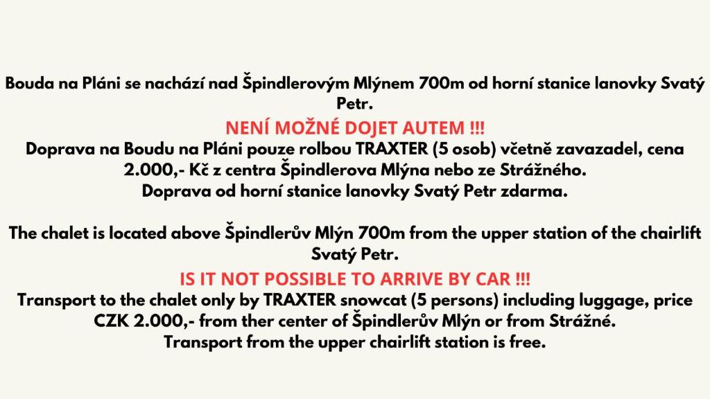 een pagina van een document met de titel van het document bij Bouda Na Pláni - horská bouda in Špindlerův Mlýn