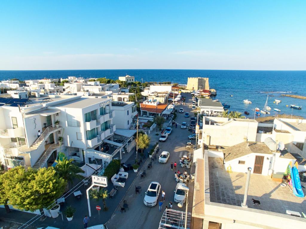 an aerial view of a city with the ocean at Hotel Cicò in Torre Santa Sabina