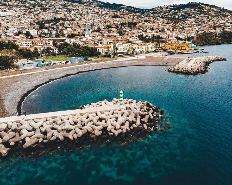 un'isola in acqua con una città sullo sfondo di Old Zone Apartment - 1º B a Bicas