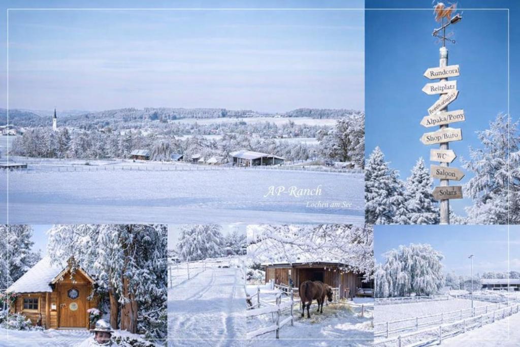 un collage di immagini di un villaggio coperto di neve di AP-RANCH Ferienzimmer Sternenblick a Lochen