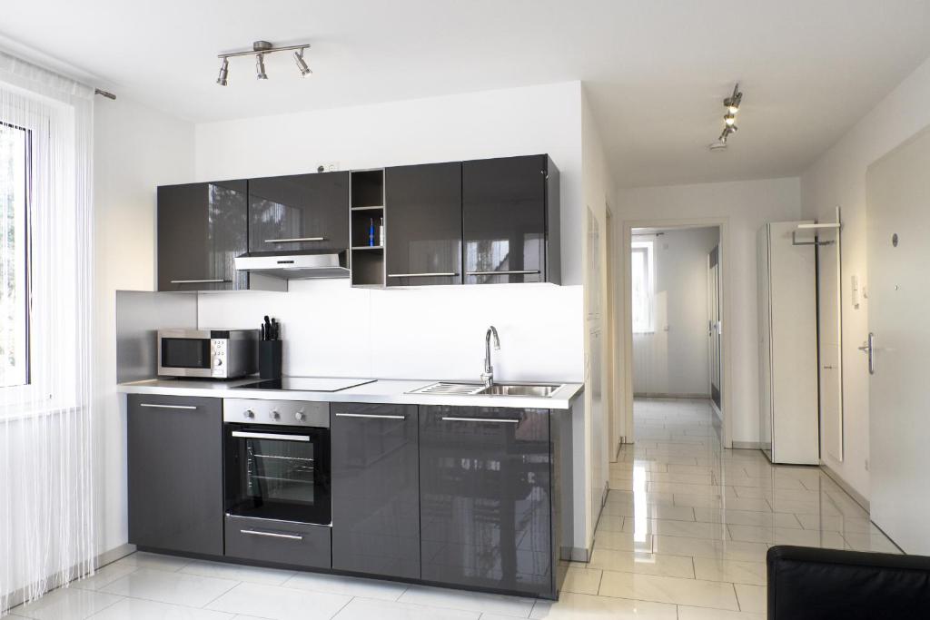 Kuchyň nebo kuchyňský kout v ubytování Design Apartment Metzingen