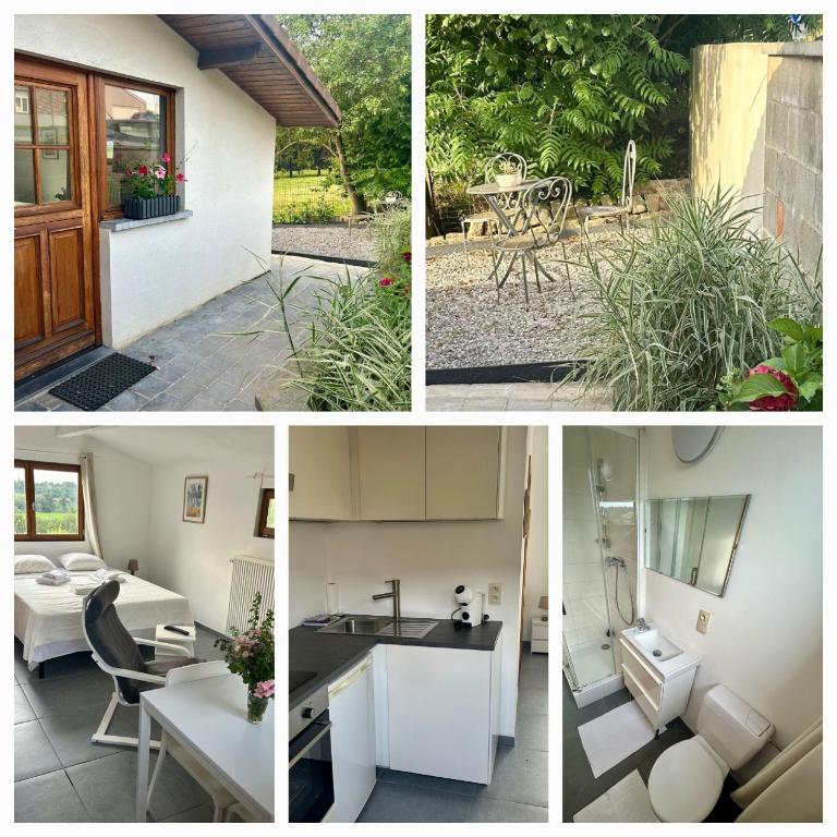 a collage of four pictures of a house at Studio Ittre in Ittre