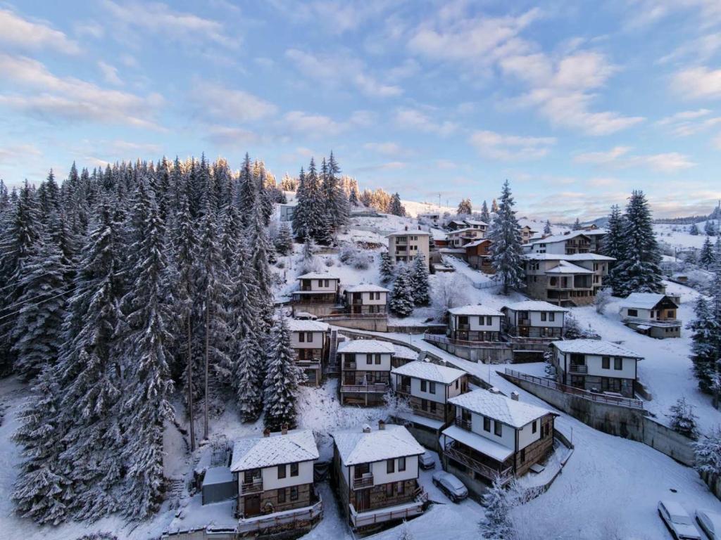 een luchtzicht op een dorp bedekt met sneeuw bij Комплекс БОЖИДАРИЦА in Progled