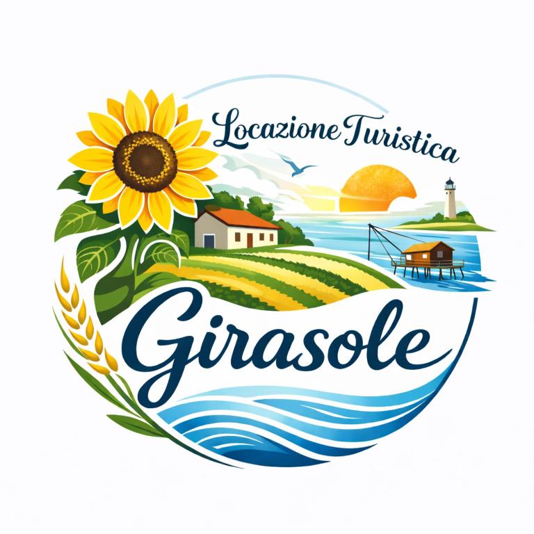 a label for a farm with a sunflower and a lighthouse at Locazione Turistica Girasole in Porto Tolle