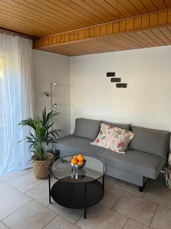 a living room with a couch and a table at Rückzugsort in Reichenbach
