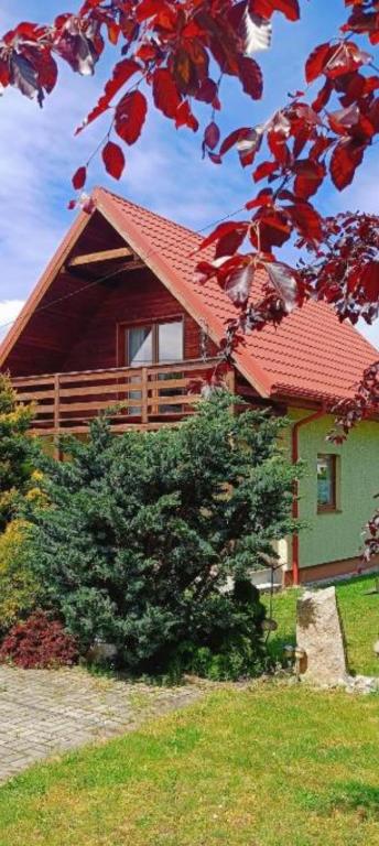 a house with a tree in front of it at Sielski Domek pod Karpaczem in Miłków