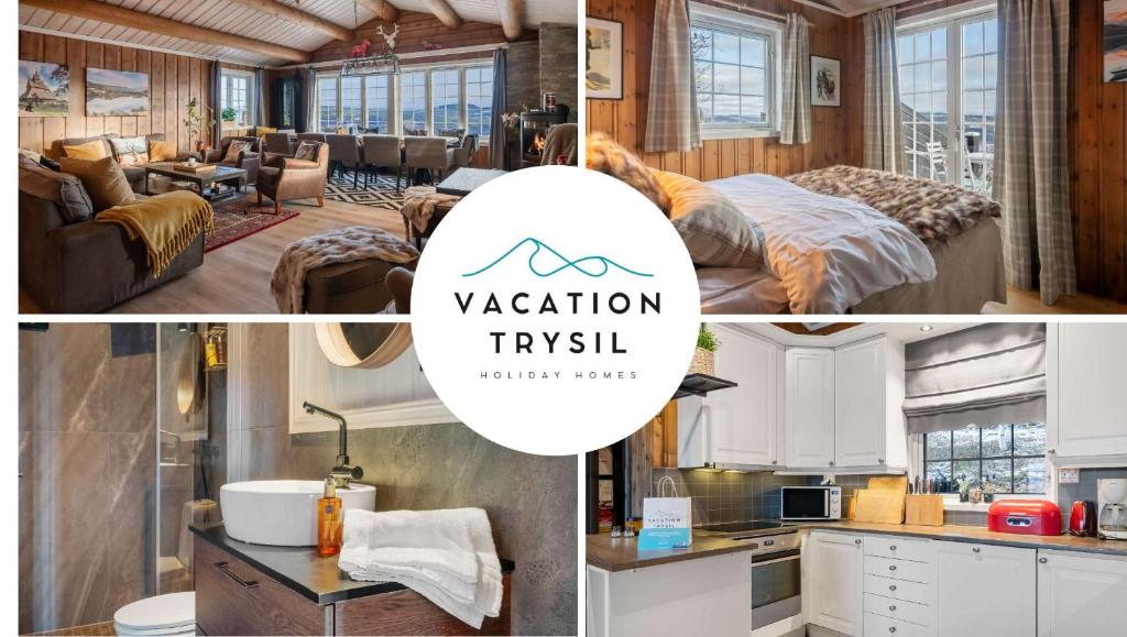 a collage of photos of a kitchen and a room at TH616- Large ski-in out cabin in Trysilfjell for 14 guests in Trysil